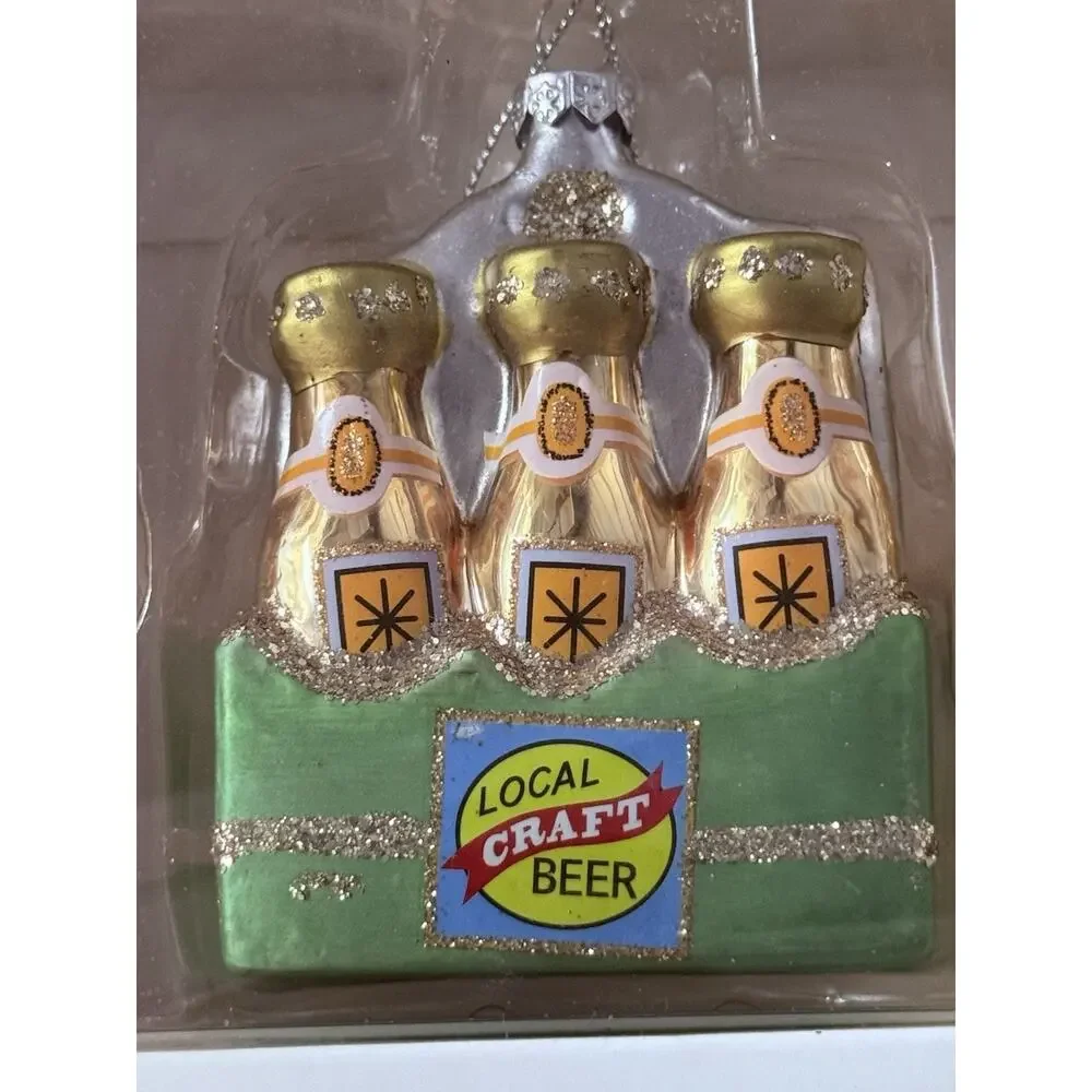 Glass Craft Beer Christmas Ornament Set Beer Mugs & Six Pack Boxed